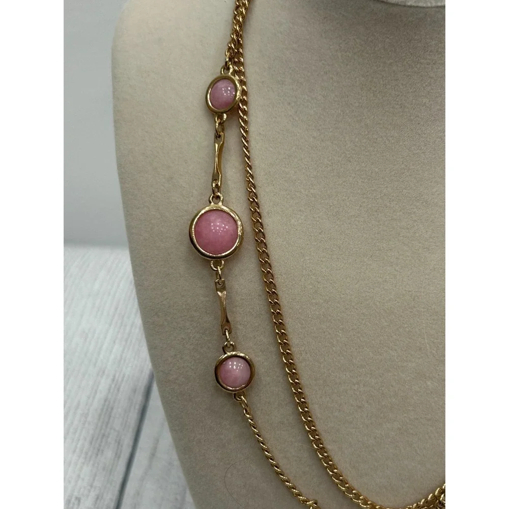Sarah Coventry‎ Vintage Style Pink Long Chain Station Vintage Style Necklace 32
